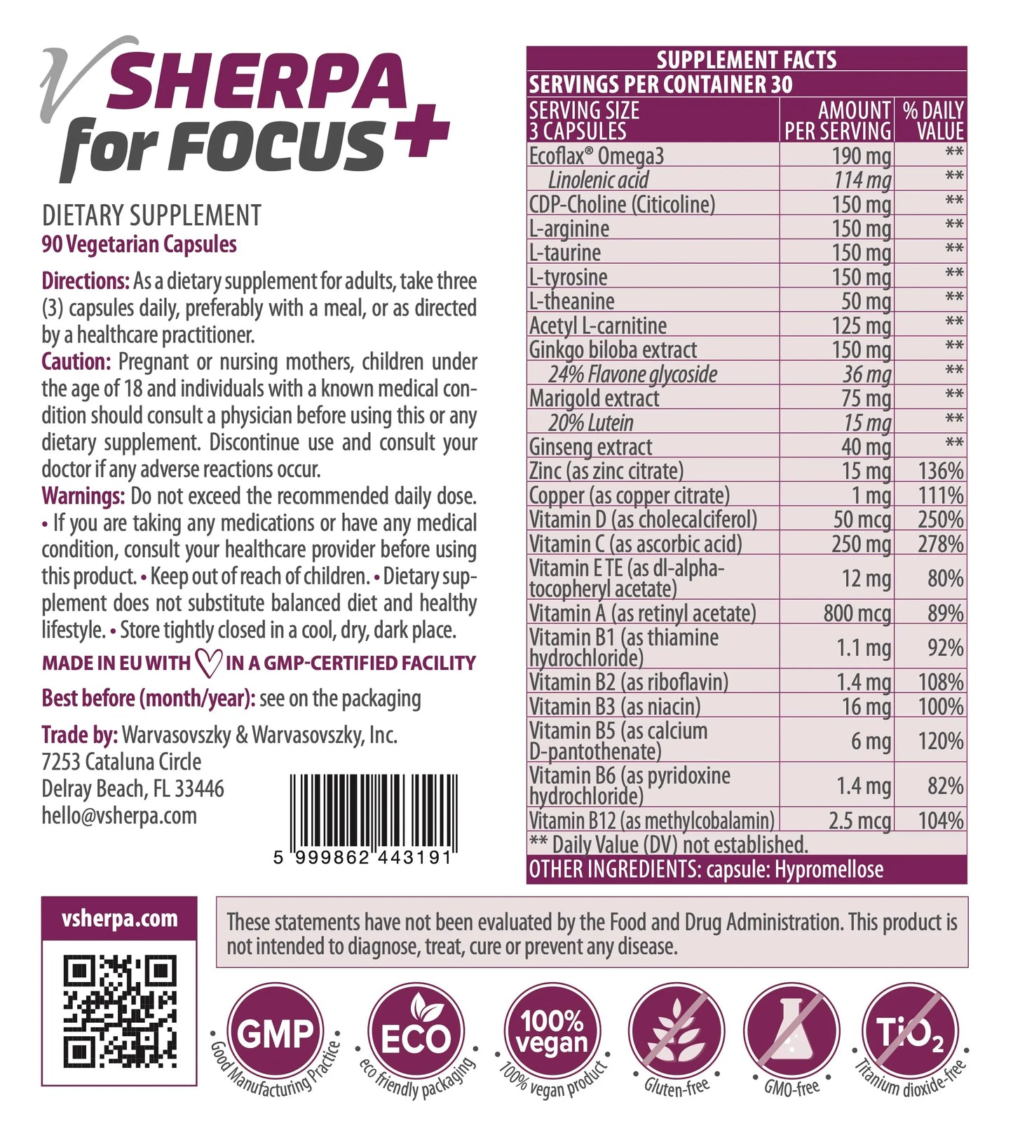 vSherpa för fokus+ Kosttillskott
