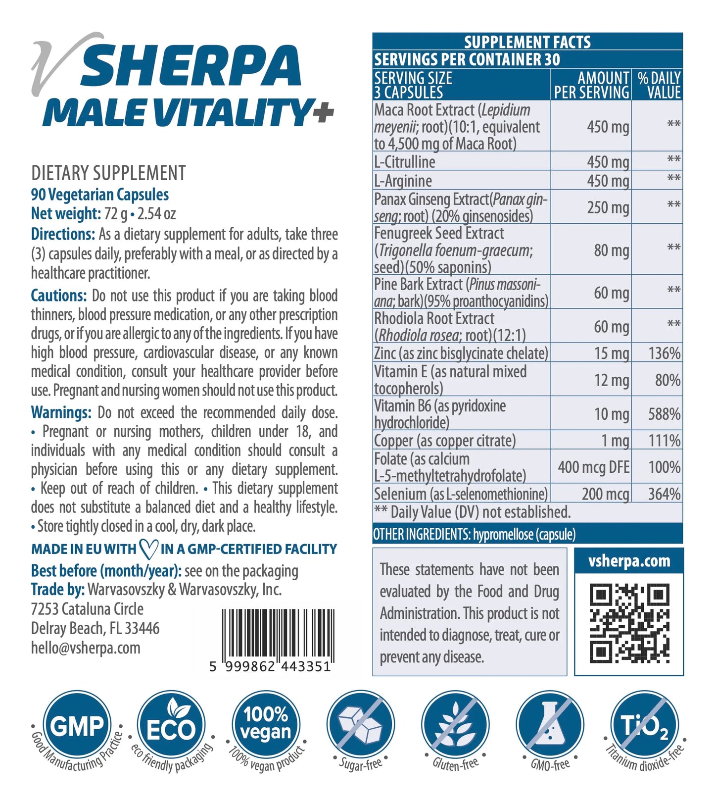 vSherpa Male Vitality+ Dietary Supplement