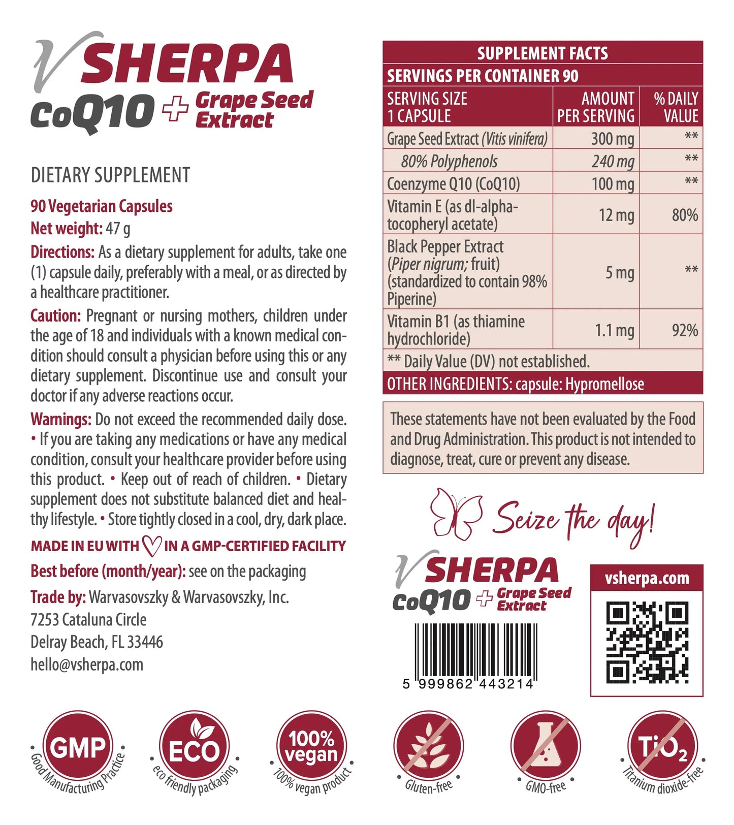 vSherpa CoQ10 + Grape Seed Extract Dietary Supplement