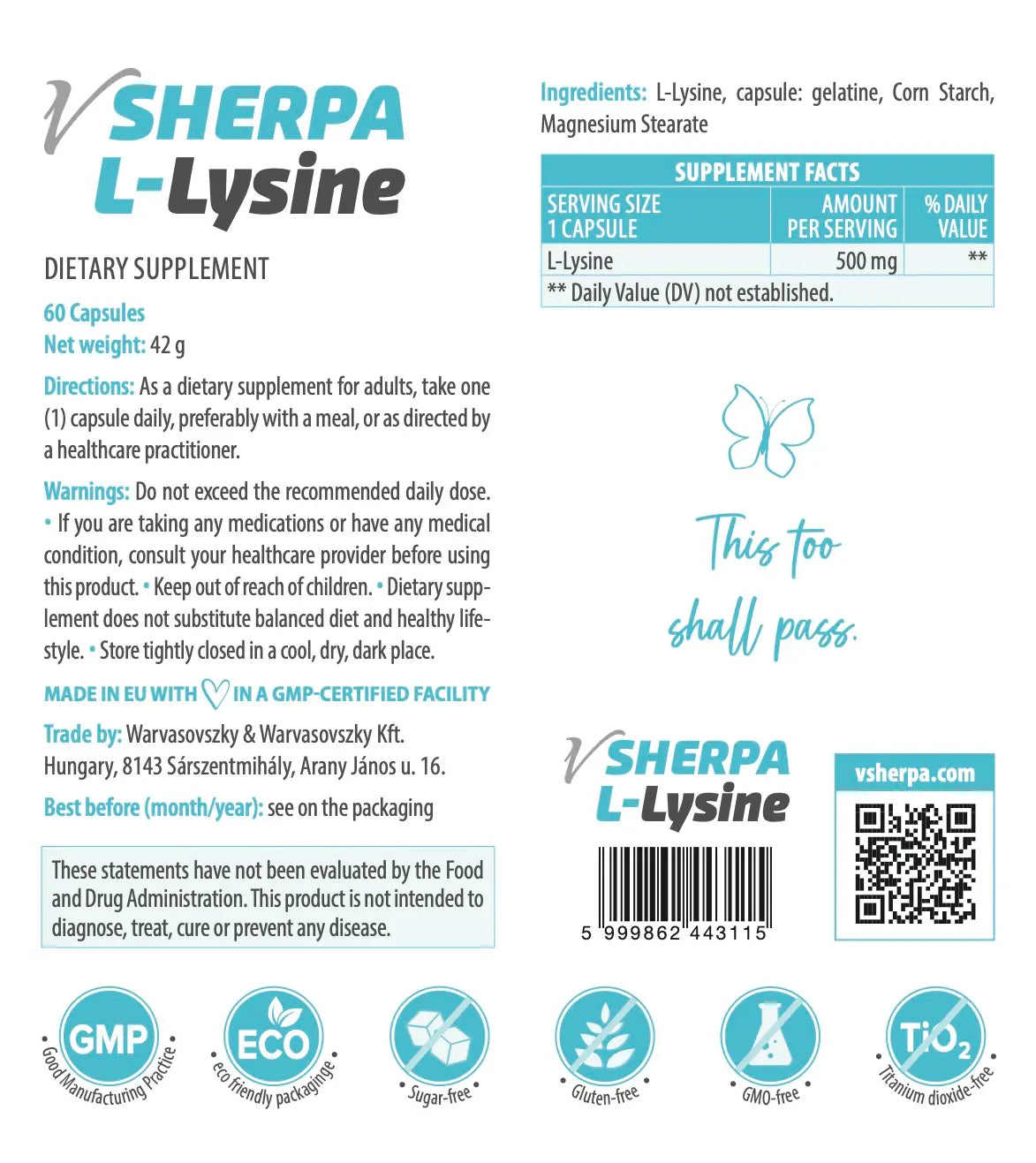 vSherpa L-Lysine Dietary Supplement