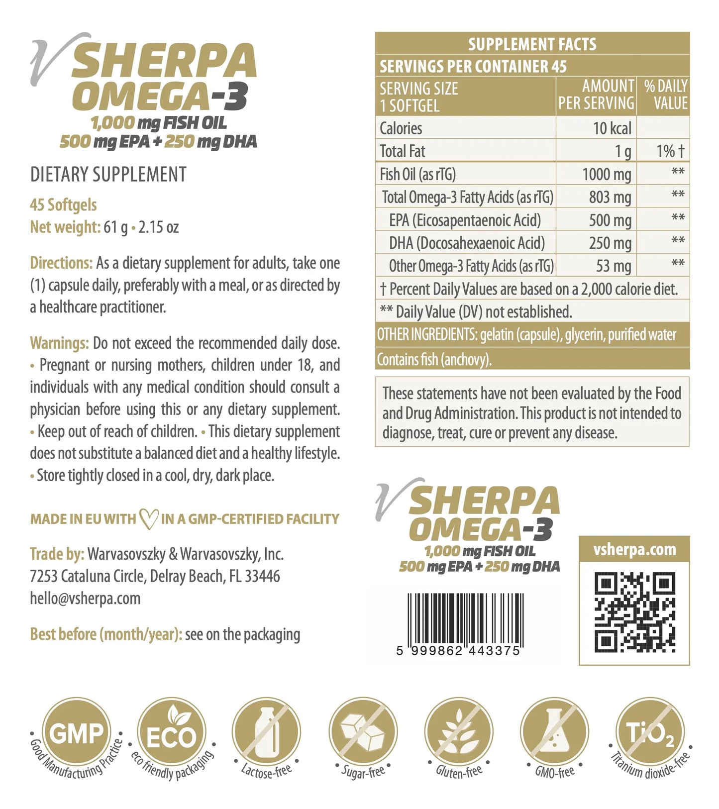 vSherpa Omega-3 Dietary Supplement