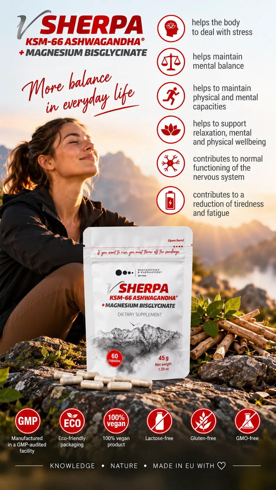 vSherpa KSM-66® Ashwagandha + Magnesium Bisglycinate Dietary Supplement