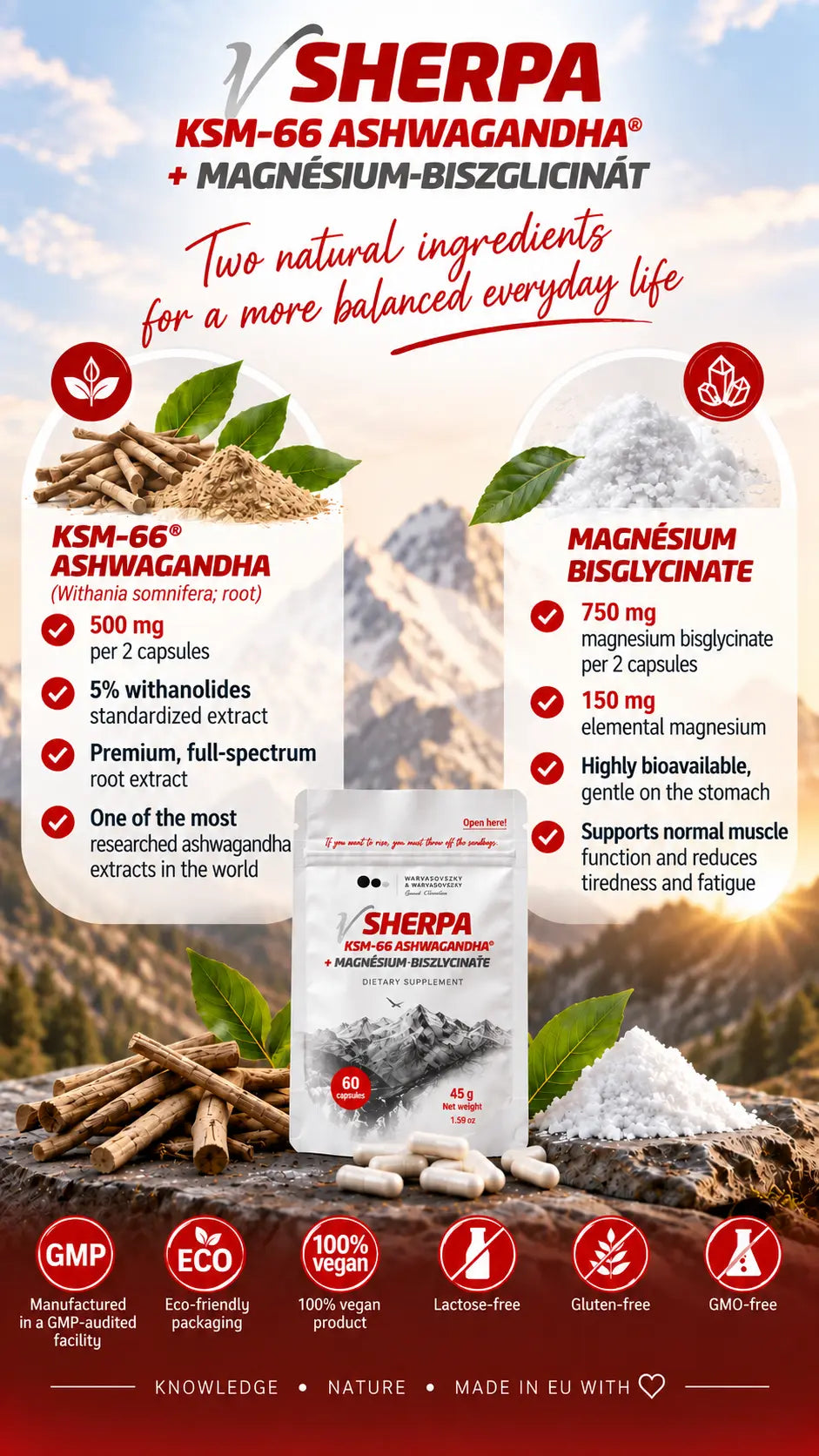 vSherpa KSM-66® Ashwagandha + Magnesium Bisglycinate Dietary Supplement