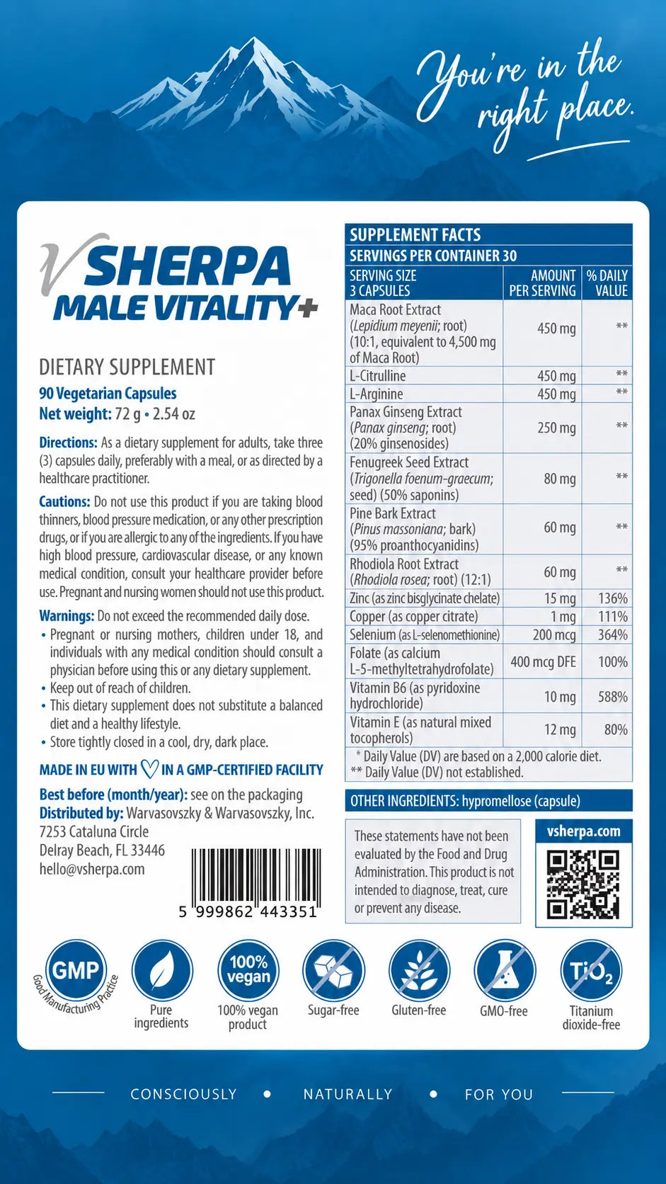 vSherpa Male Vitality+ Dietary Supplement
