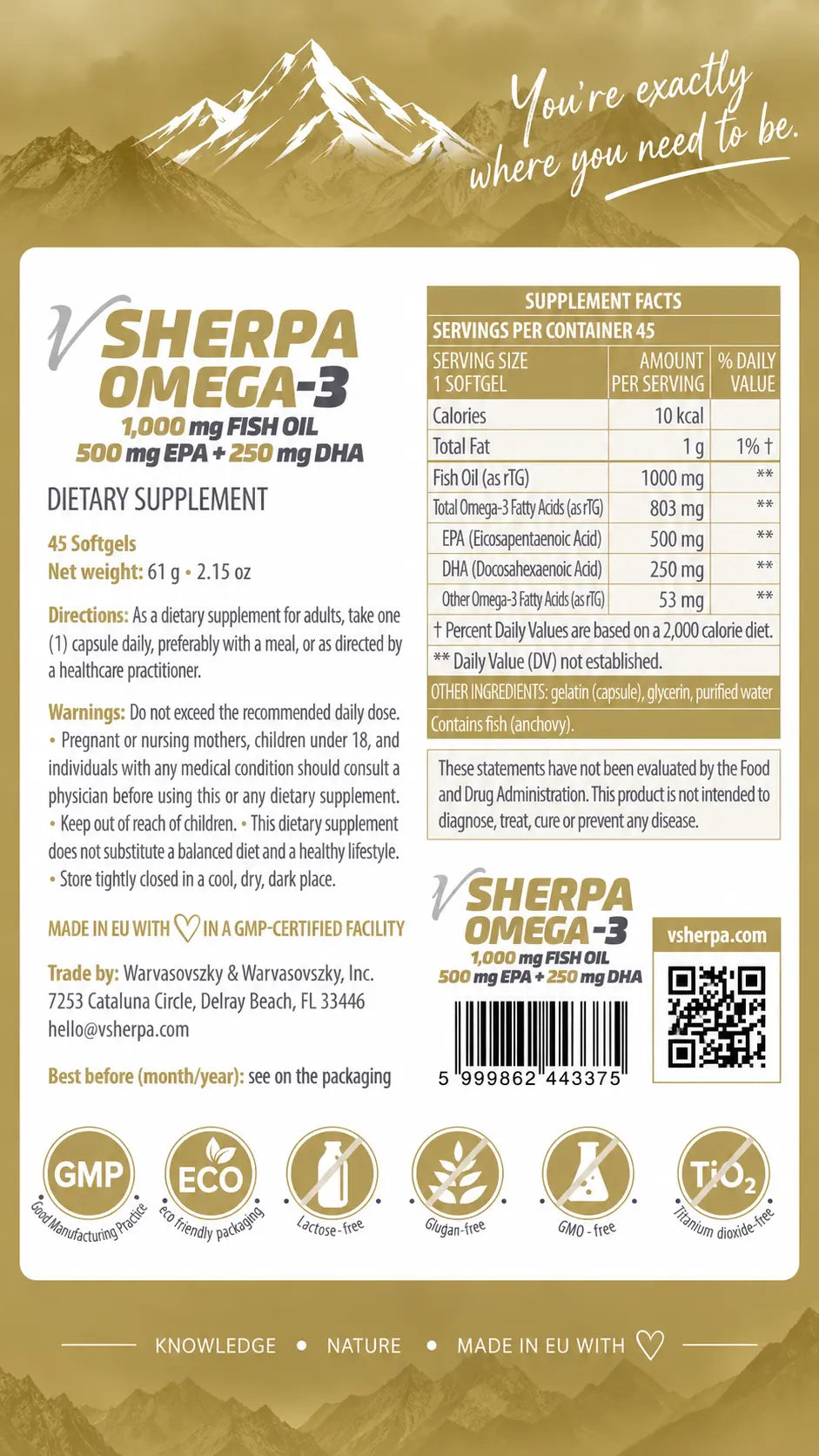 vSherpa Omega-3 Dietary Supplement