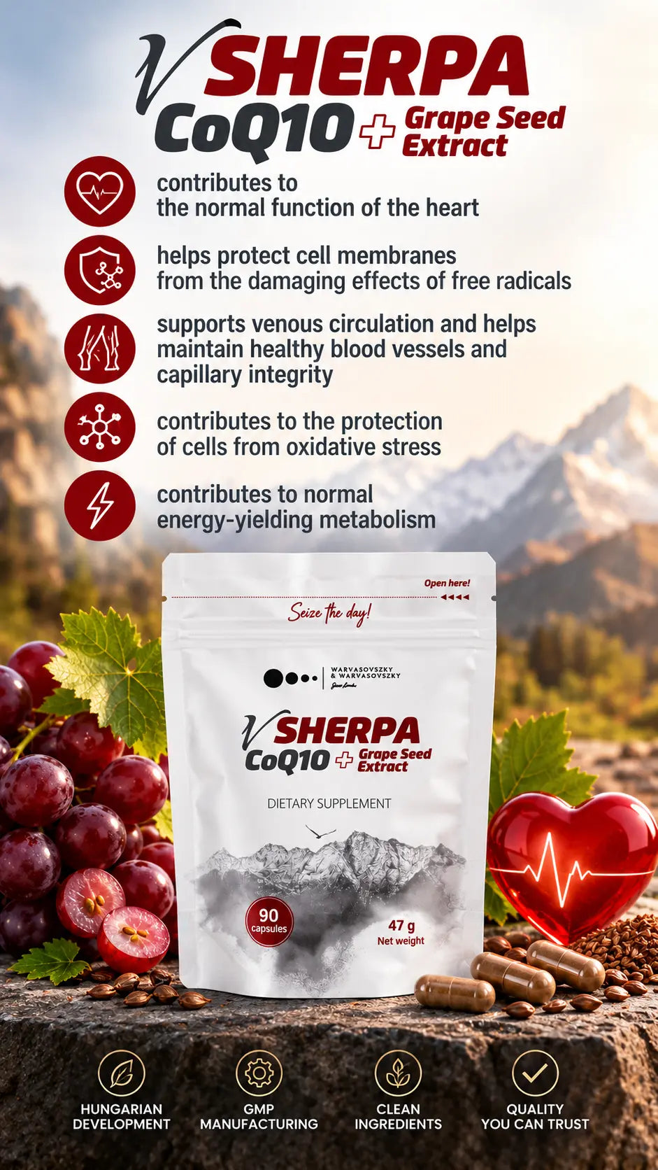 vSherpa CoQ10 + Grape Seed Extract Dietary Supplement
