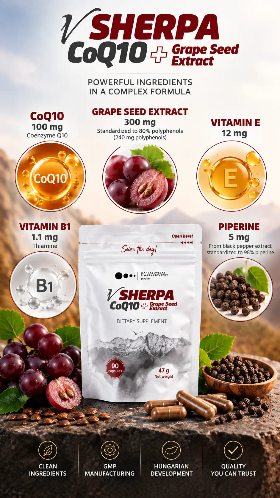 vSherpa CoQ10 + Grape Seed Extract Dietary Supplement