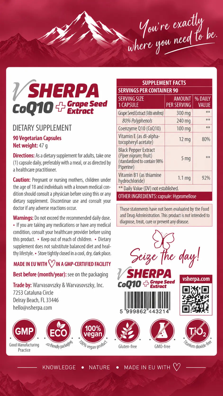 vSherpa CoQ10 + Grape Seed Extract Dietary Supplement